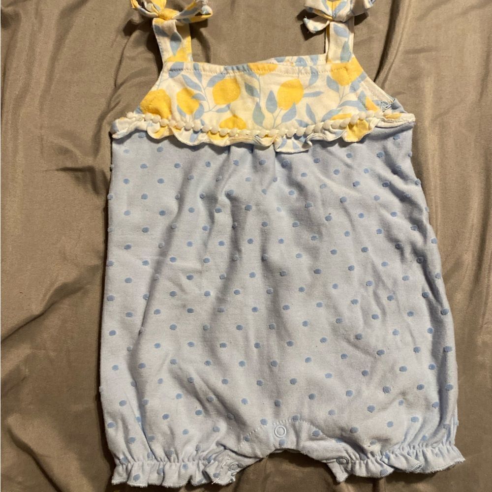 Emily & Oliver Blue and Lemon Baby Girl Romper 3-6M